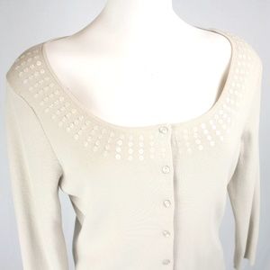 Ann Taylor LOFT | Cream Boatneck Sequin Cardigan